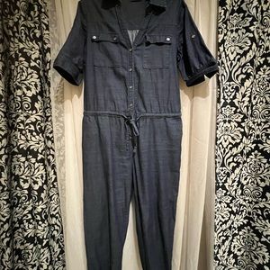 New York & Company Adjustable waist Denim Jumpsuit size S